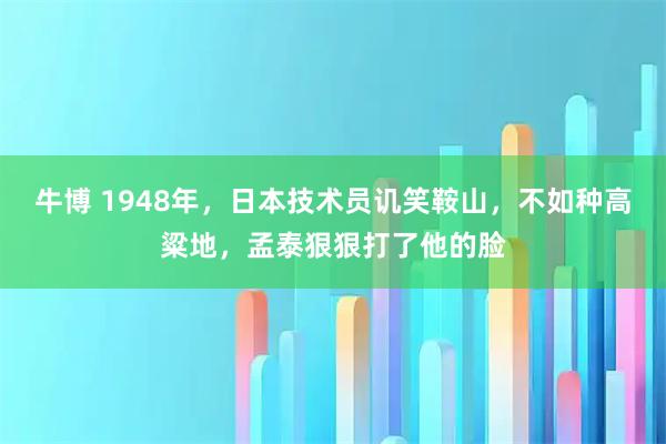 牛博 1948年，日本技术员讥笑鞍山，不如种高粱地，孟泰狠狠打了他的脸